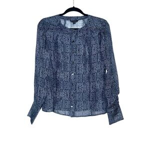 Brooks Brothers Silk Navy Printed Button Down Long Sleeve Chiffon Blouse 8